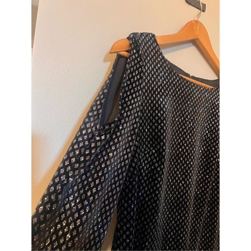 Jessica H Womens 8 Cold Shoulder Bell Sleeve Cocktail Dress Black Metallic Party - Picture 7 of 13